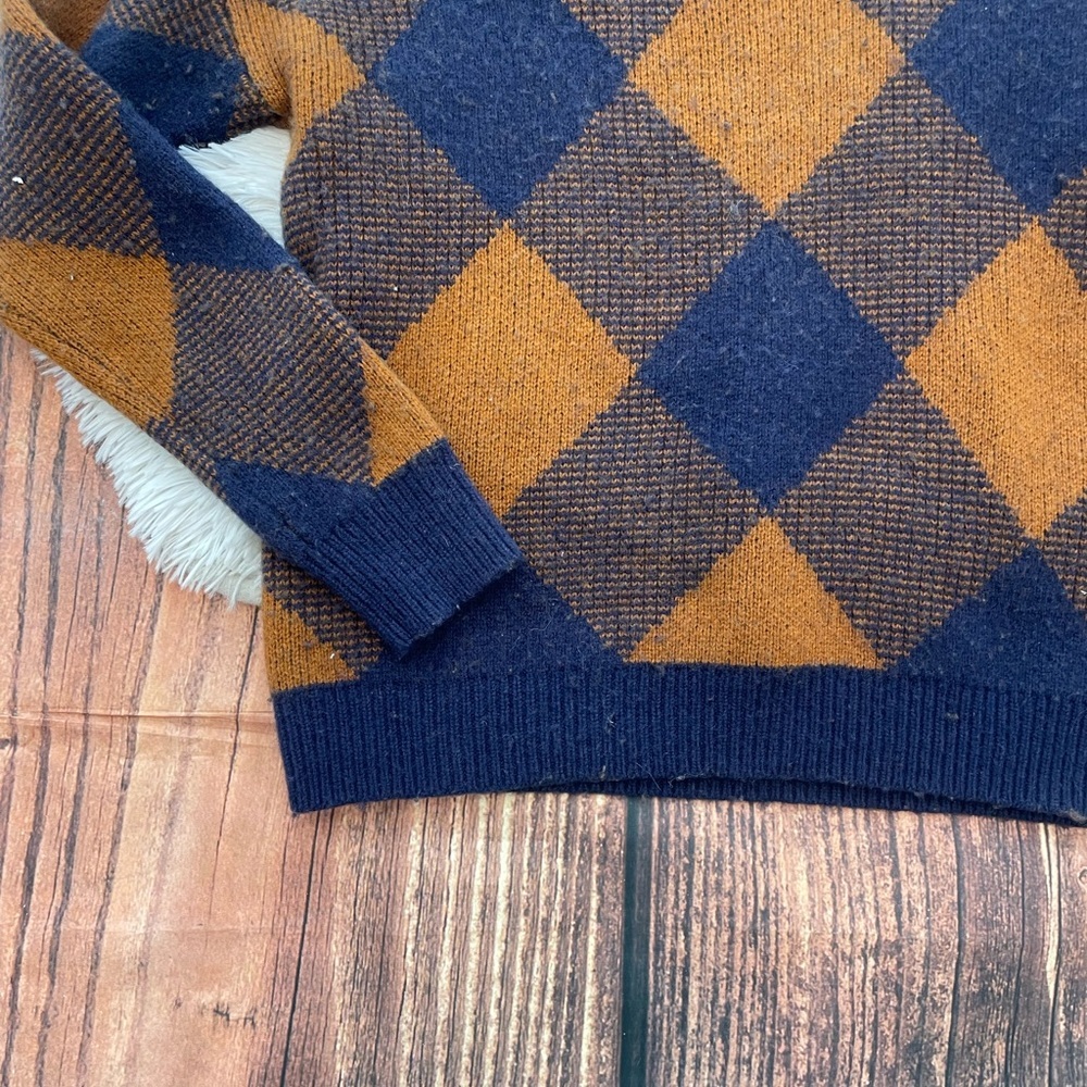 Madewell Mullen Women’s Brown and Navy Checkered Argyle Sweater. Small. - Picture 4 of 7